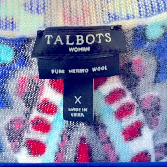 100% Merino wool paisley cardigan by Talbots blue pearl full button front. - Picture 2 of 6